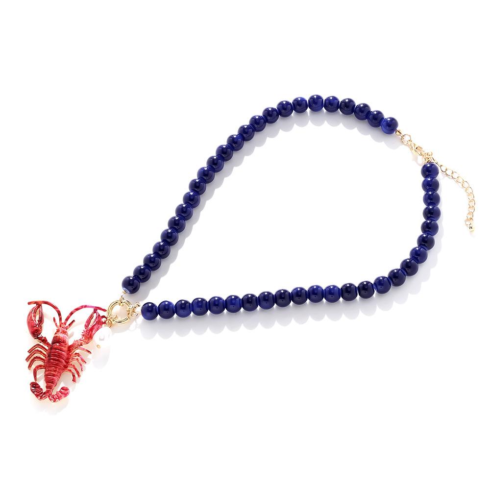 Collana con Ciondolo Aragosta Smaltata su Cordino con Perline in Resina Blu Fatto a Mano per Donna Gioielli a Catena Stile Boho per Vacanze al Mare Regalo
