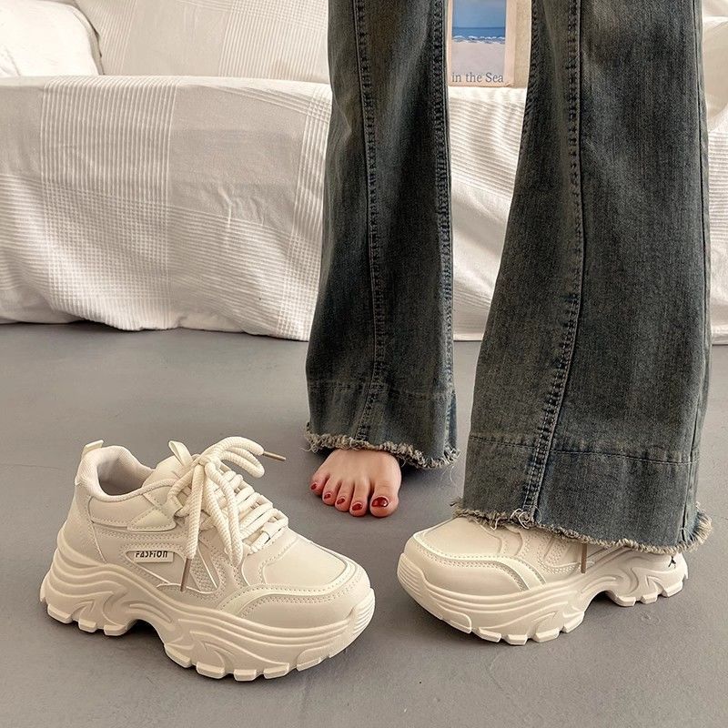 

Women s shoes increase in height New spring and autumn versatile little white shoes Soft leather increases in height Sports thick-soled casual women 35 чорний