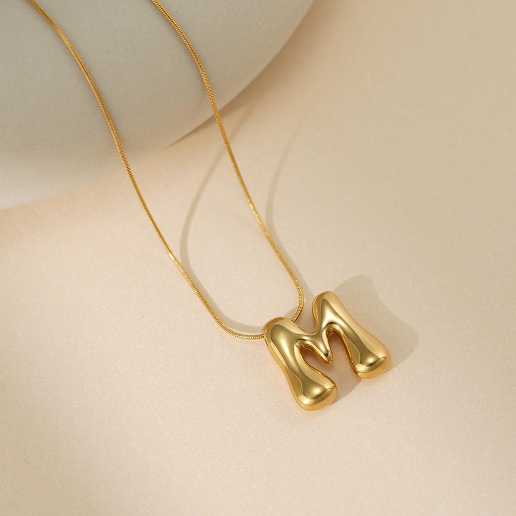 CARLIDANA Initial Stainless Steel Women Gold Plated Bubble Balloon Letter Personalized Round Snake Chain Chunky Necklace
