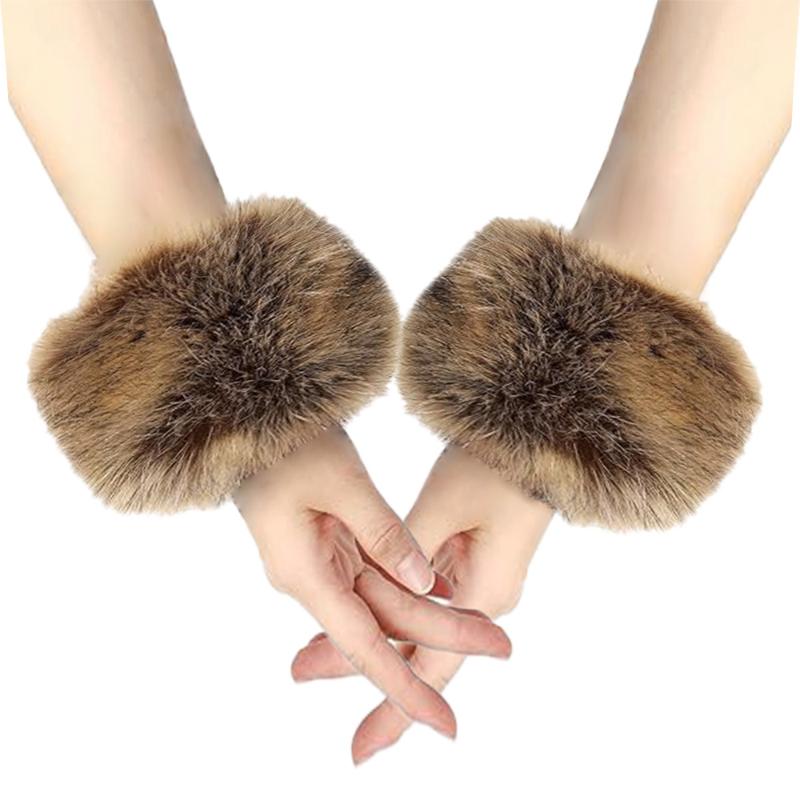 Women Winter Cold Warm Faux Fur Elastic Wrist Slap On Decorative Wrist Cuffs Ladies Solid Color Arm Warmer Plush Wrist Protector