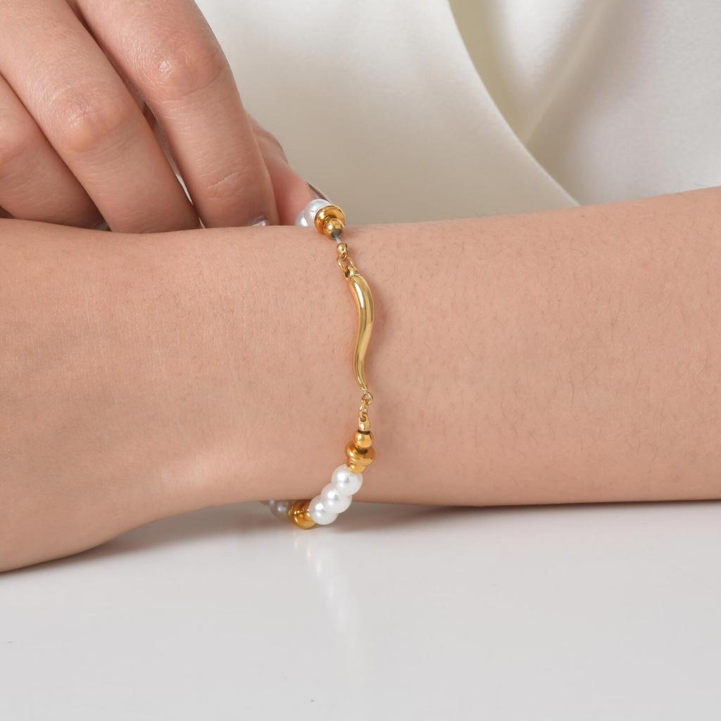 Chic Pepper Imitation Pearl Bead Bracelet for Women,Gold Plated Stainless Steel Chain Bracelets,Hot Sale Jewelry Gift