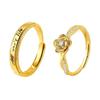 Adjustable Classic Couple Rings Set Rhodium/Gold Plated Brass Open Rings with Zircon Flower Design for Lovers