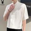 PLAYBOY Men's Ice Silk Short-Sleeve Stand Collar Jacquard Shirt