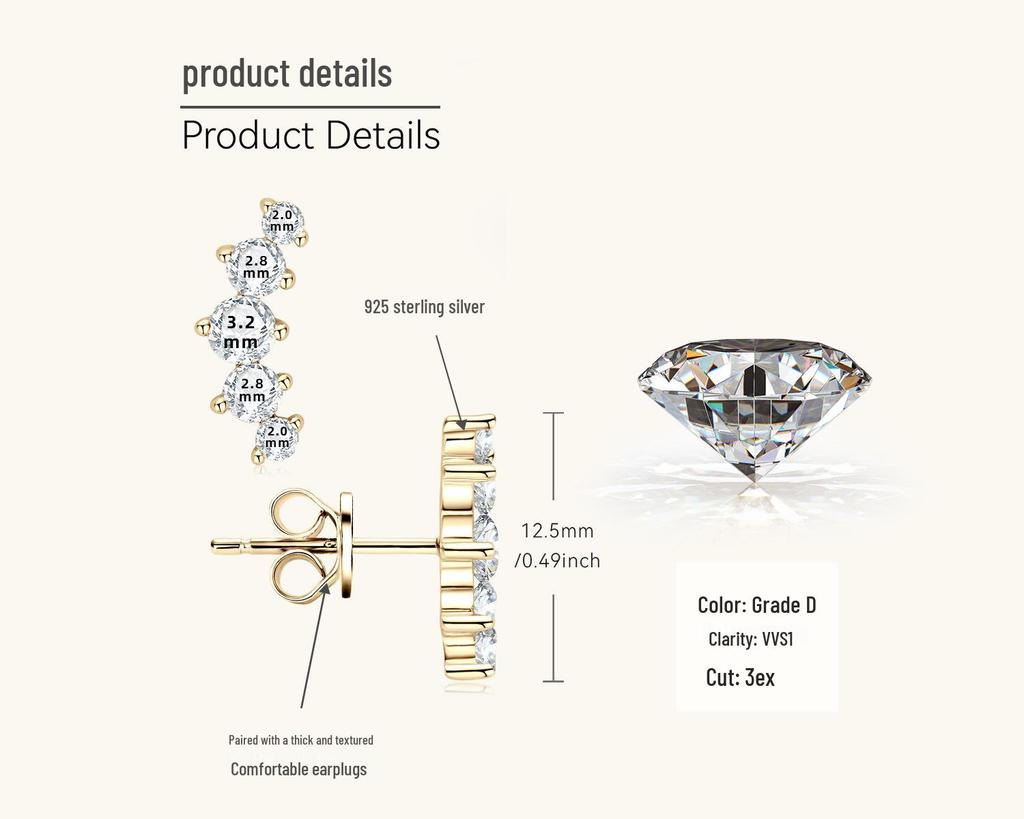 Trendy Moissanite Ins Style Earrings for Women - Unique Design with 925 Sterling Silver