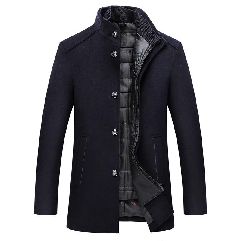 2026 Men's Woolen Stand Collar Jacket & Vest Set - Spring/Autumn Casual Solid Color Overcoat