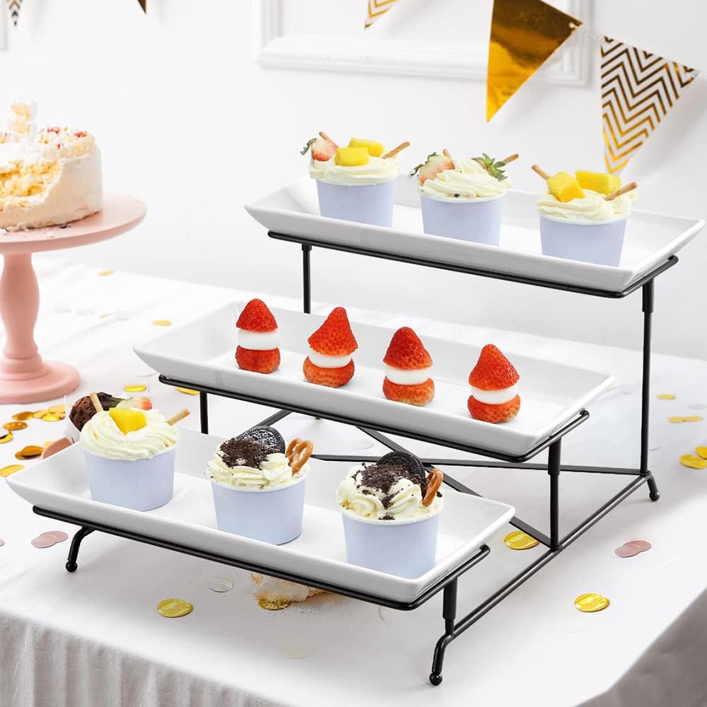 

Three Tiers Detachable Fruit Display Shelf Ceramic Serving Platter for Desserts Cakes Candies Black