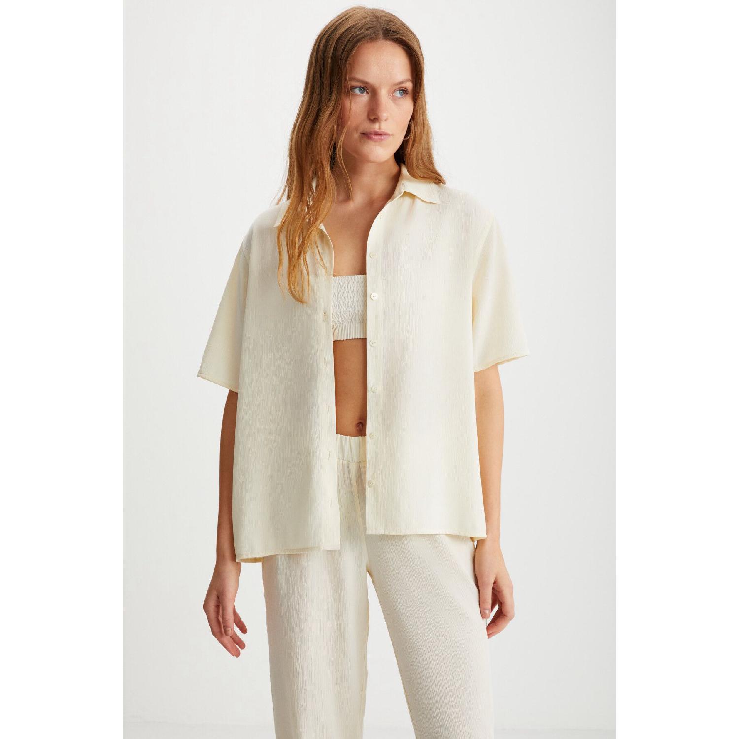 

Carmna Women s Short Sleeve Ecru Shirt With Buttons And No Pockets XS чёрный