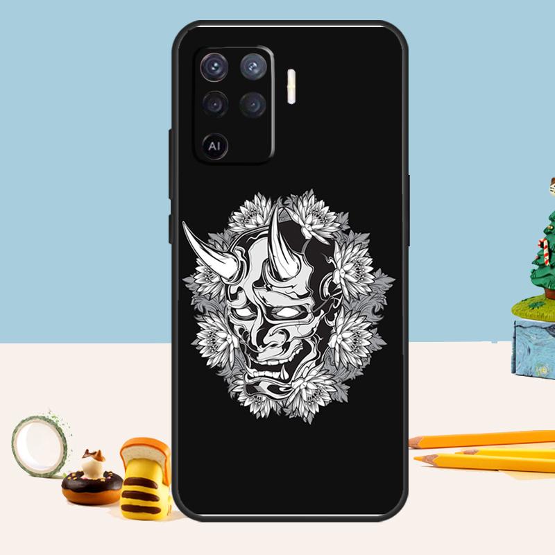 Japanese Oni Hannya Demon Mask Case For Oppo A80 A60 A40 A15 A16 A17 A57 A94 A74 A54 A76 A96 A18 A38 A58 A78 A98 A5 A6 Pro