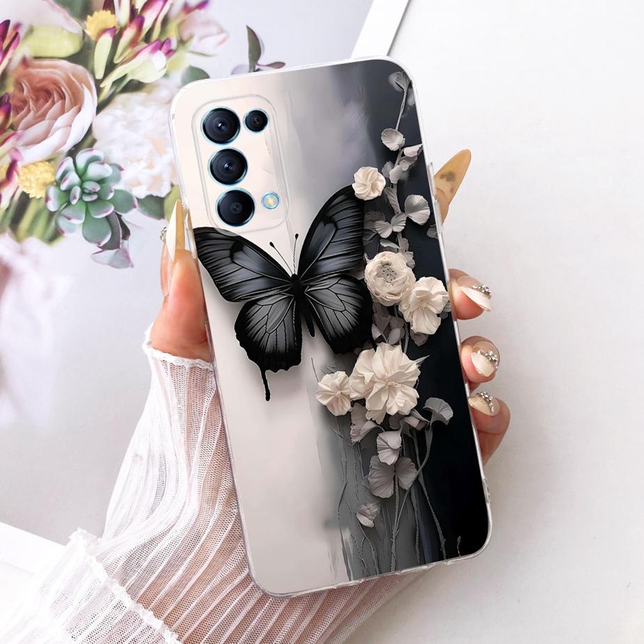 For Oppo Reno 5 Pro 5G Case CPH2201 Stylish Flowers Butterfly Painted Cover Soft Slim Phone Case For Oppo Reno 5 Reno5 Pro Shell