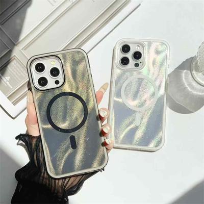 Luxury Fashion Quicksand Pattern Magnetic Phone Case For iPhone 16 15 14 13 12 11 Pro Max Shockproof Case