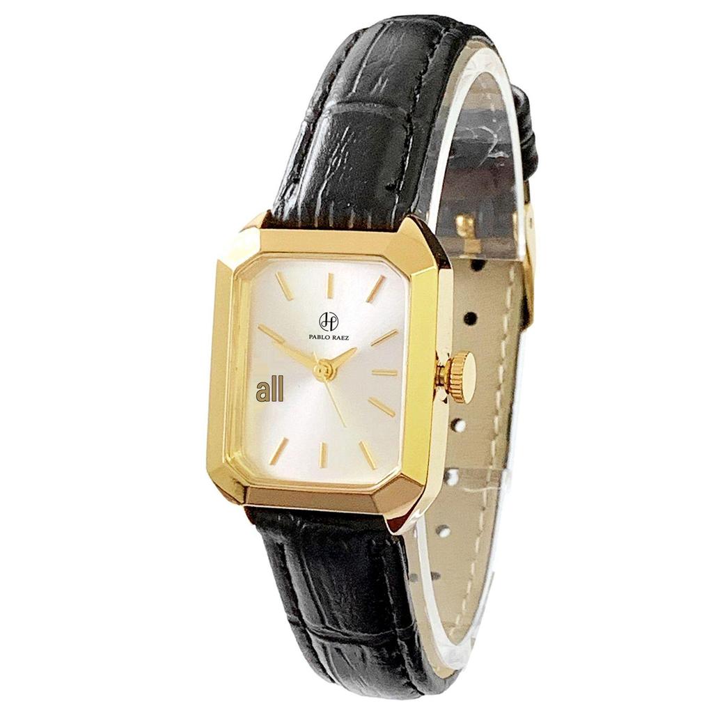 PABLO RAEZ Bestseller Gold Square Women's Watch with Black Leather Strap - Fashionable, Simple, Waterproof, INS Style