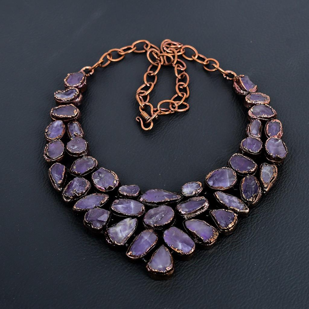 Amethyst Necklace Gemstone Jewelry, Copper Electroformed Necklace, Gift For Women Handmade Necklace
