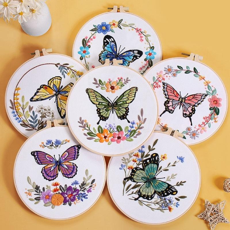 Butterfly Floral Embroidery Kits Embroidery Set with Thread and Needle Embroidery Starter Kits Crosses Stitching Set