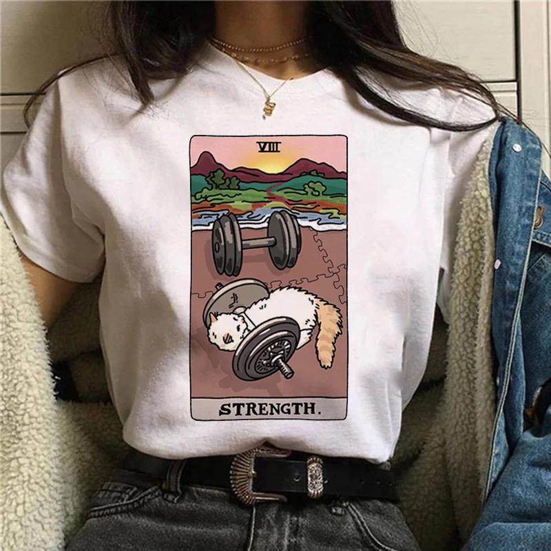 Kawaii Cat Tarot Cute Shirt Fashion Top Female O-neck Tees Short Sleeve Tee Shirt Femme Summer Women Tshirts