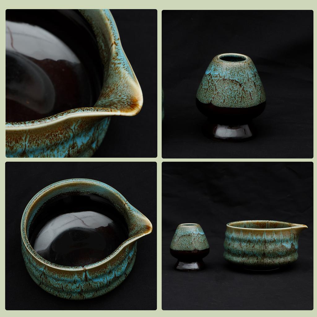 Ceramic Matcha Bowl and Whisk Set Sturdy Elegant Easy To Clean Matcha Mixing Bowl Kit Heat Resistant Japanese Tea Kit for