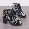 Fashion 2024 New Fashion Round Toe Women's Boots, Versatile Spring and Autumn Mid-calf Side Zipper Printed Comfortable Women's Boots