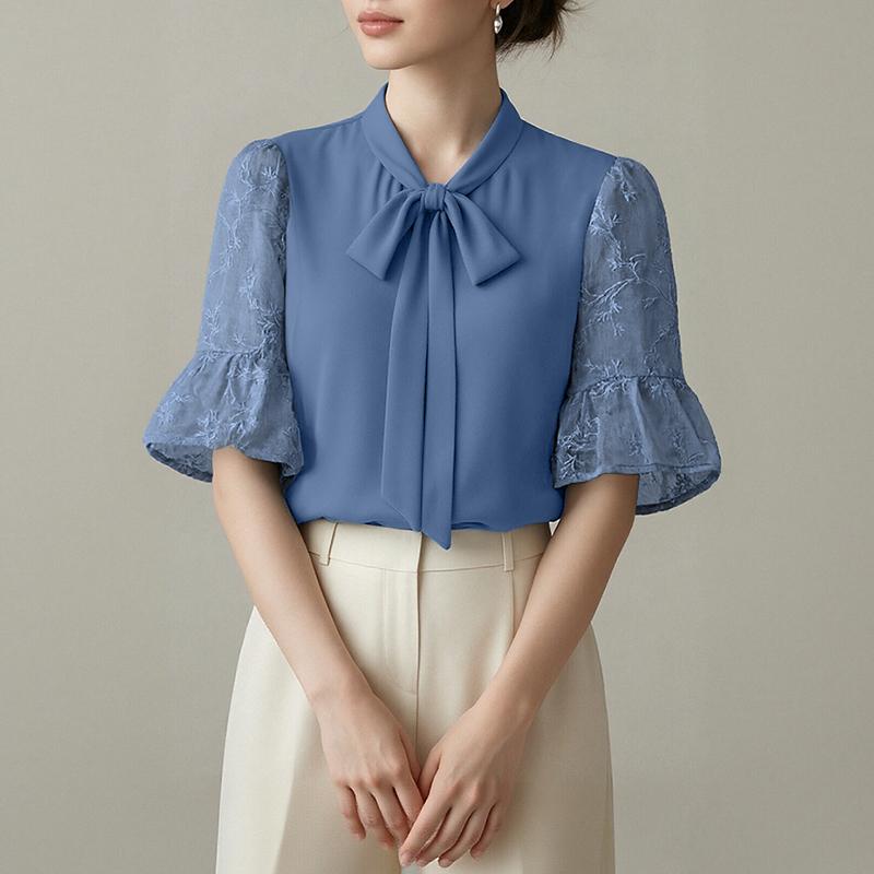 ZANZEA Damen Freizeitspitze Spleiß Halber Ärmel Lockere Bluse