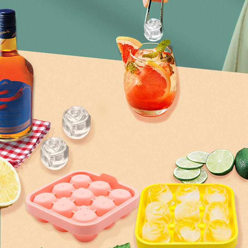 9 Grids Rose Shaped Silicone Ice Cube Tray Ice Molds Making For the Freezer Novelty Drink Tray For Chilled Cocktails Juice Drink