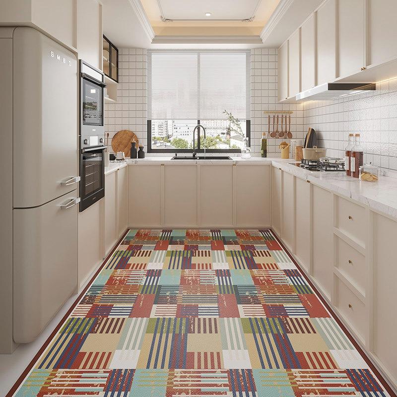 

Japanese Plaid Kitchen Floor Mat PVC Leather Anti-slip Rugs Oil-proof Dirt-resistant Carpet Waterproof Balcony Rug Washable Mats 50x80cm