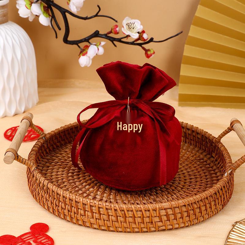 European Style Velvet Round Candy Bag - Creative Wedding & Festival Favor with Drawstring