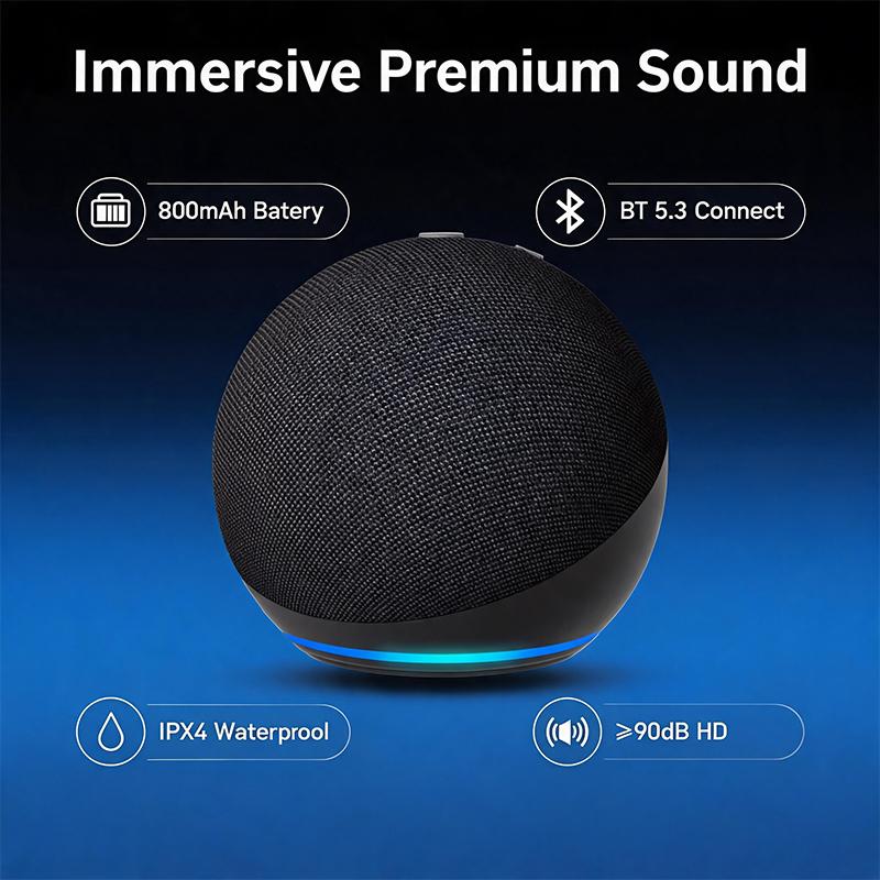 "Portable Round Wireless Bluetooth Speaker with RGB LED Ambient Light, 800mAh Battery Up to 5 Hours Playback, Bluetooth 5.3 Fast