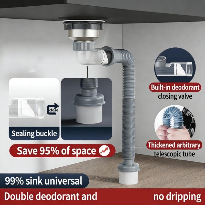 Kitchen Sink Drain Pipe With Anti Odor Side Outlet Interchangeable Waste Water Pipe for Kitchen Sink, Washing Machine