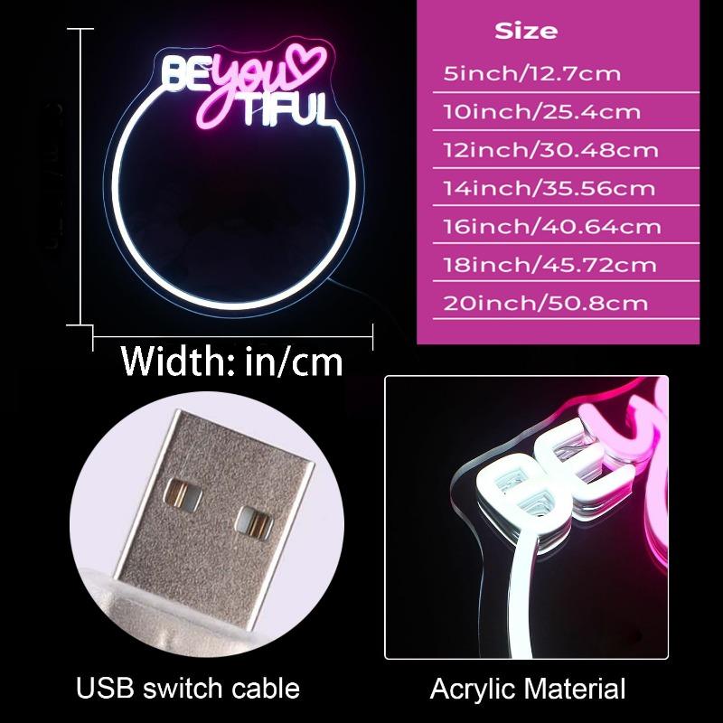 Wunderschönes Spiegel Neon Schild, Neon Schild für Wanddekoration, Rosa und Weißes Neon Licht Schild für Zuhause, USB-Anschluss LED Neon Schilder für Mädchenzimmer Dekoration