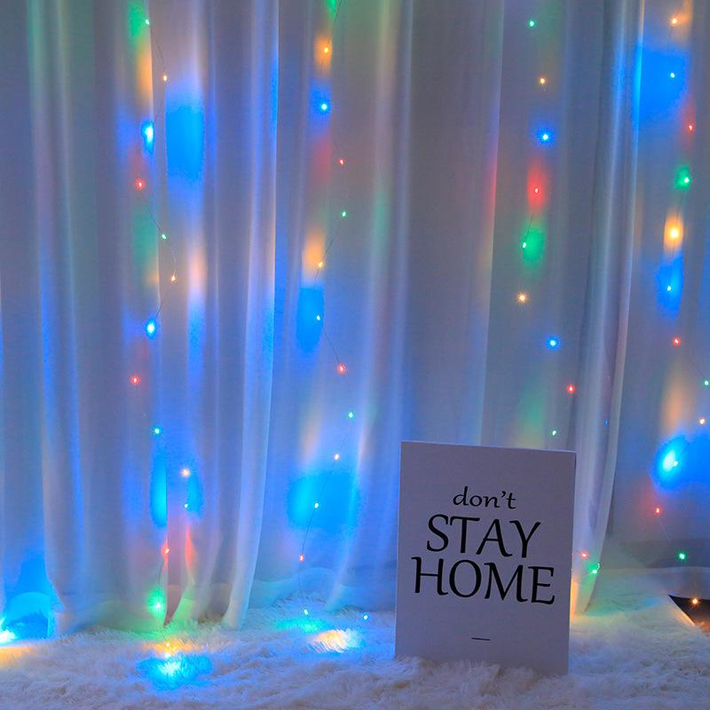 USB Remote-Controlled LED Copper Wire Curtain Fairy Lights – Holiday & Room Decoration with Eight Modes