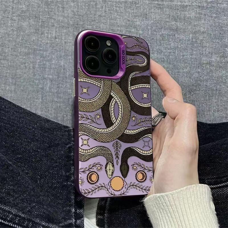 Double Snake Playing Beads Apple 16 Mobile Phone Case iPhone15promax Advanced Sense Colored Silver 14/13 Anti-drop Case 12