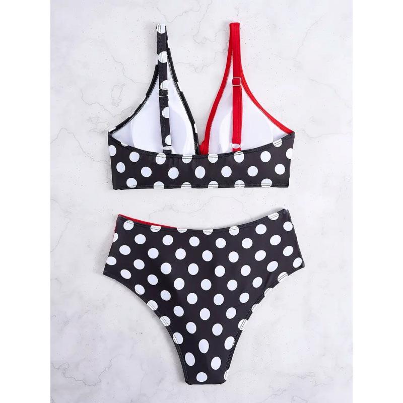 2025 European & American Color Block Polka Dot Crisscross Backless Sexy Split Swimsuit Bikini for Women