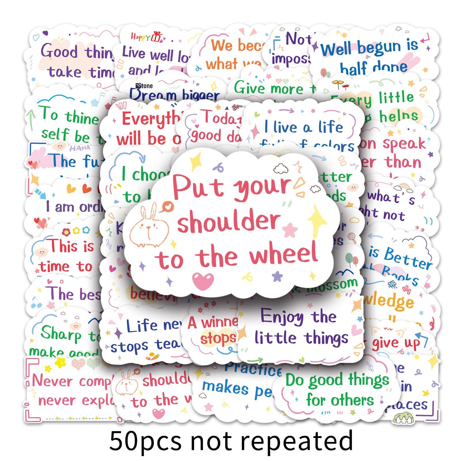 50 Waterproof Inspirational English Graffiti Stickers for DIY Water Bottles & Suitcases