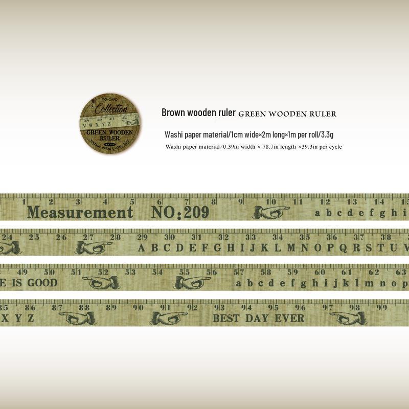 MòMò Washi Tape - Wood Color Ruler, Measuring Tape Collection, 6 Styles, 1.0cm