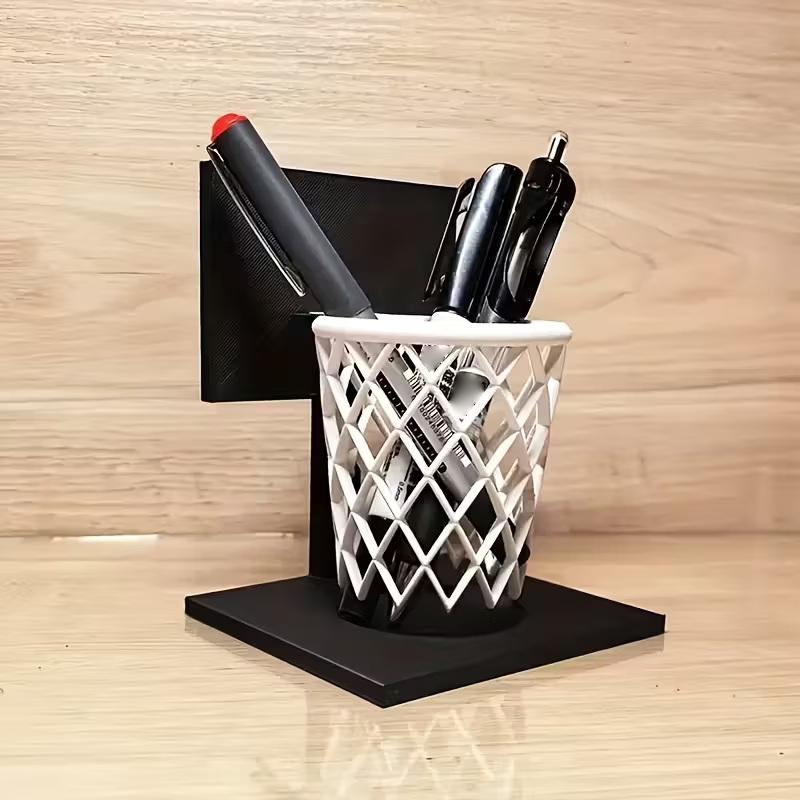 1Pc Creative Basketball Hoop Pen Holder Desktop Organizer With Base Space-Saving Decorative Accessory Home, School, Office Decor