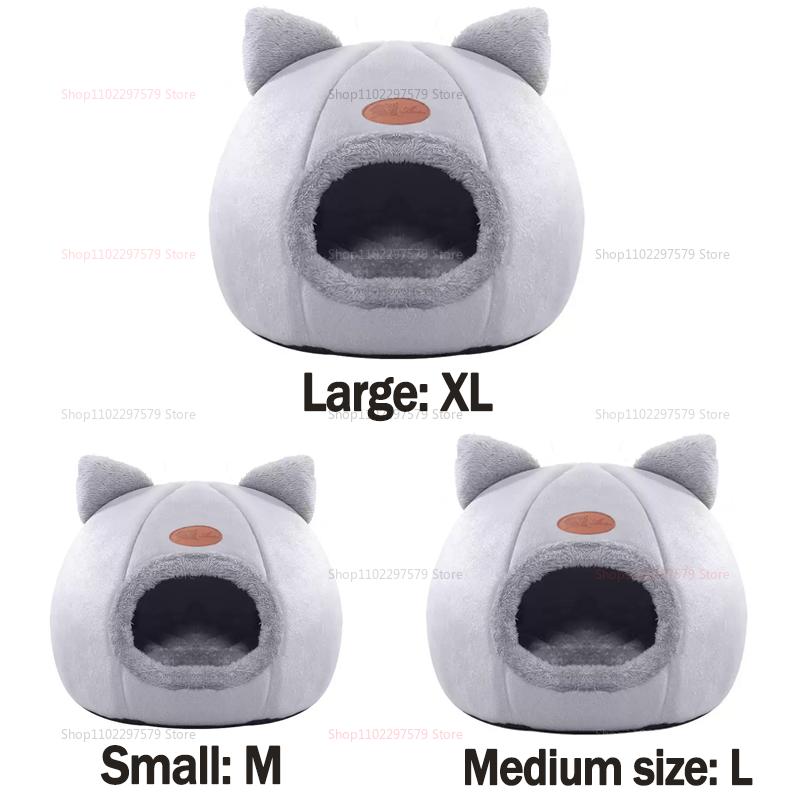 Semi-Enclosed Winter Warm Cat Bed, Windproof Cold Resistant Large Pet Nest, Comfortable Indoor Kitten Sleeping House