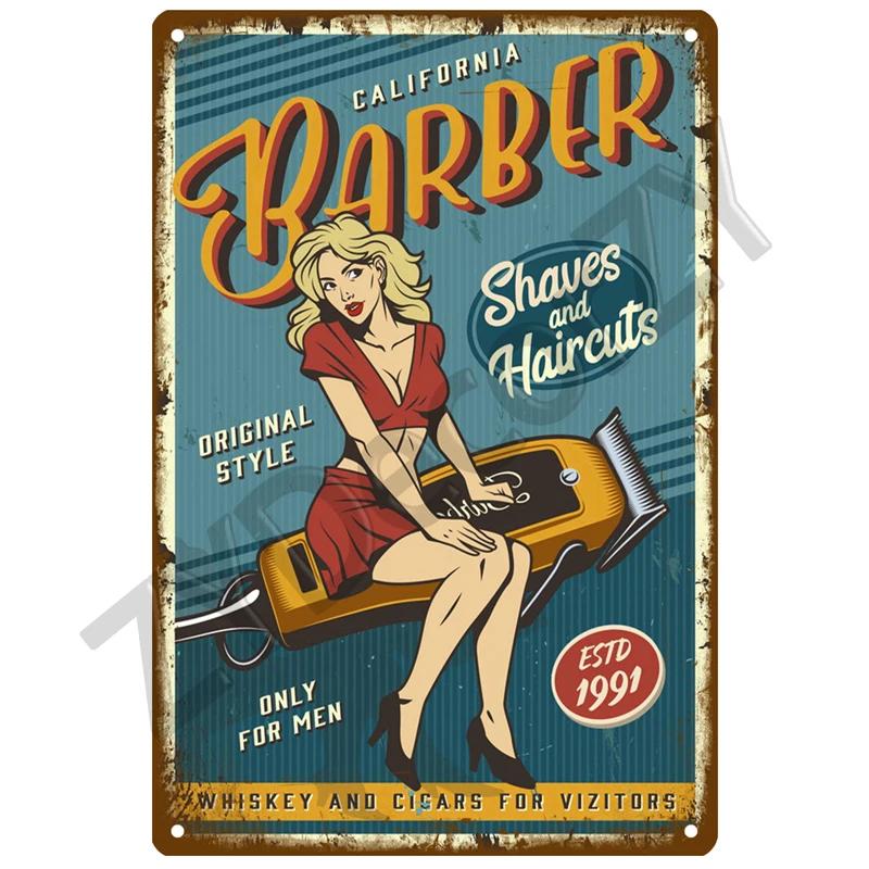 Vintage BARBER SHOP Metal Sign Poster Cafe Bar Pub Tin Sign Plaque Retro Haircut and Shave Beard Iron Plates Printing Home Decor