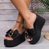 Fashion Big Size Shoes Woman 2025 Slippers Casual Low Platform On A Wedge Butterfly-Knot Rivet Luxury Soft Rome Slides PU Fabric Butterf