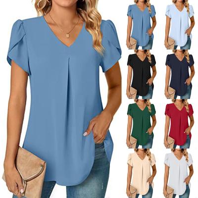 Blouse décontractée à col en V et manches courtes pour femme