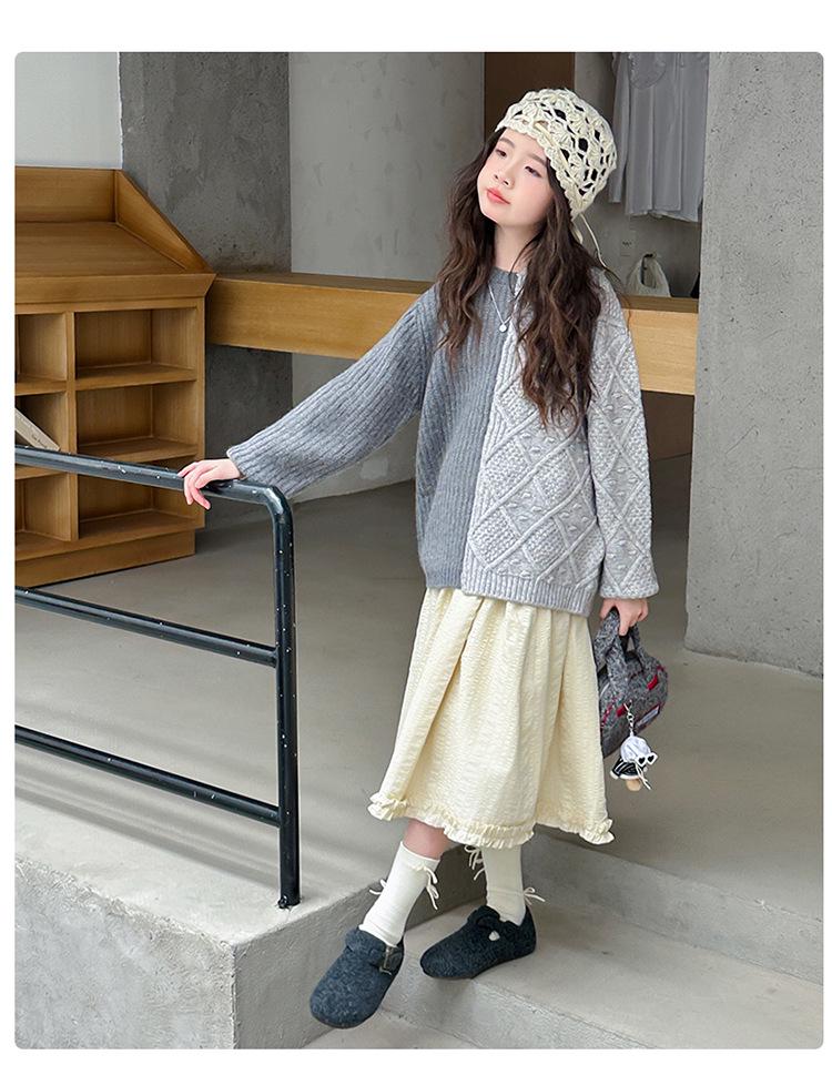 Herbst Winter 2025 Color Block Strickpullover für Mädchen - Trendiges Lazy-Style Oberteil