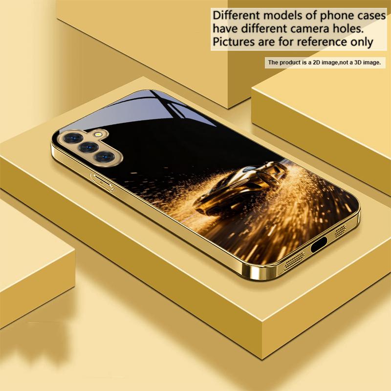 Flying golden supercar For Samsung A 31 32 A33 A34 35 14 A15 13 16 25 26 50 52 53 54 55 56 70 71 72 73 Golden glass phone case