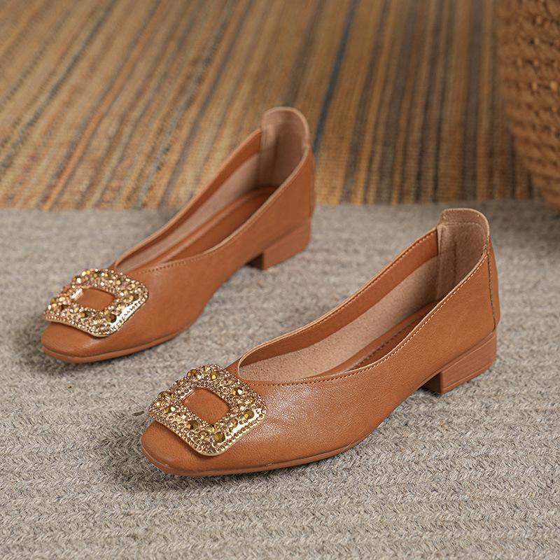 2025 neue Abendschuhe flach Strass eckige Spitze flacher Ausschnitt Frühling und Herbst Temperament Einzelne Schuhe schwarz Arbeit Damenschuhe