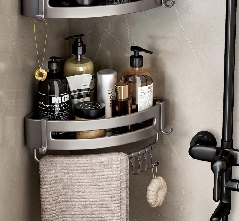 Gunmetal No-Drill Triangular Bathroom Shelf - Space Aluminum Corner Storage Basket