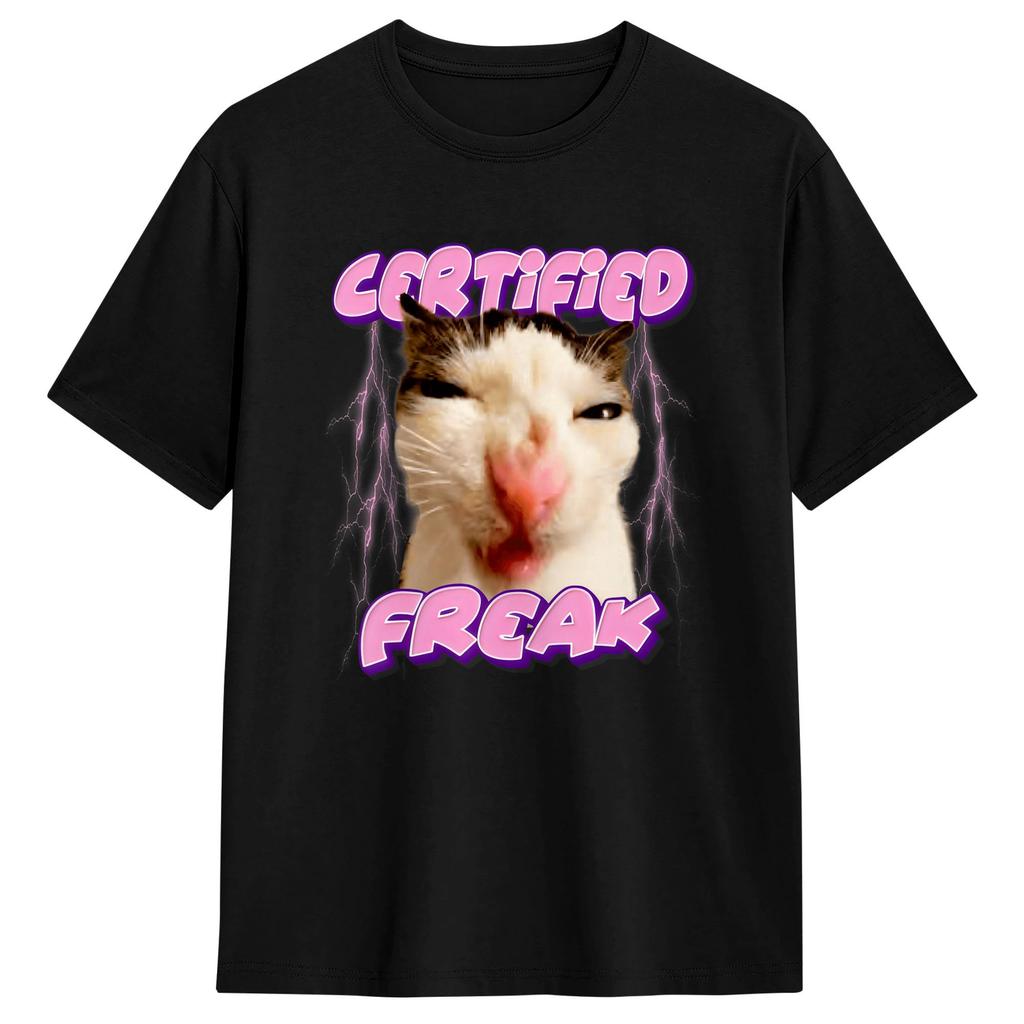 Vintage T Shirt Summer Certified Freak Cat Trendy Cool T Shirts 100 Cotton Tshirt For Unisex Y2k Basic Short Sleeve Top Tees