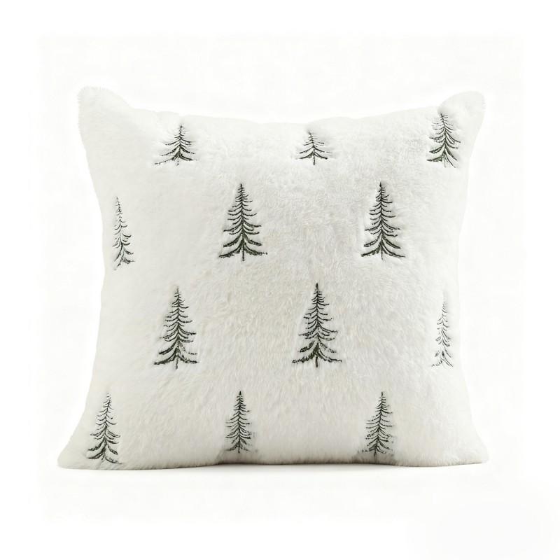 Plush Embroidered Christmas Tree Pillow Cover Winter Decorative Throw Cushion Case Living Room Sofa
