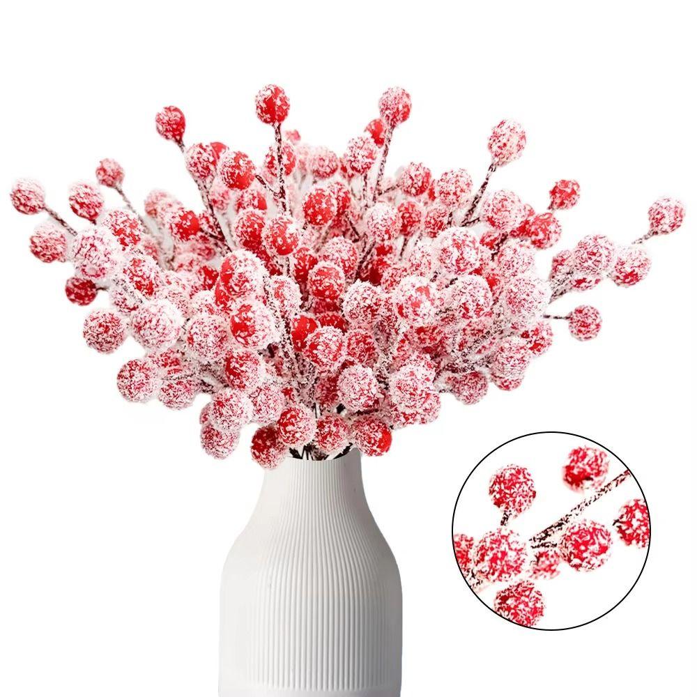 10Pcs DIY Red Berry Branche Realistic Christmas Tree Pendant Ornament Fake Plant  Party Supplies