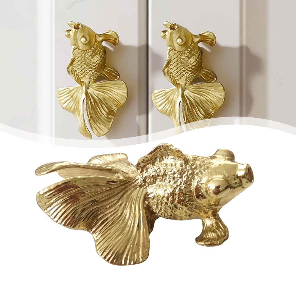 Goldfish Cabinet Handles Brass Drawer Knobs Unique Animal Cupboard Door Handles Furniture Hardware Home Decoration Pulls