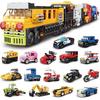 16 Pack Mini Party Favors for Kids - 710PCS Car Building Blocks Sets City Vehicles Include Car & Train, Classroom Prizes Goodie Bag Stuffers Easter
