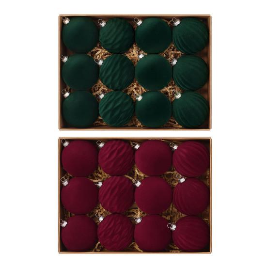 12 Pcs Velvet Christmas Balls Flocking Balls Christmas Tree Ornament Shatterproof Plastic Hanging Baubles Decoration for Xmas Tree Party Home