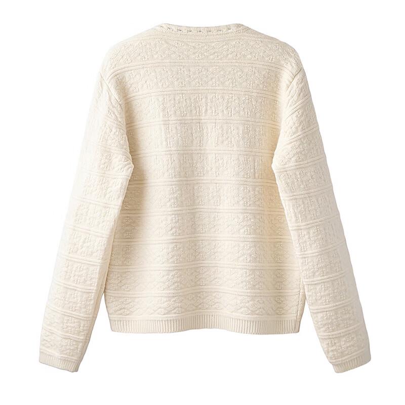 Damen Einfarbiger Rundhals-Strickjacke Pullover