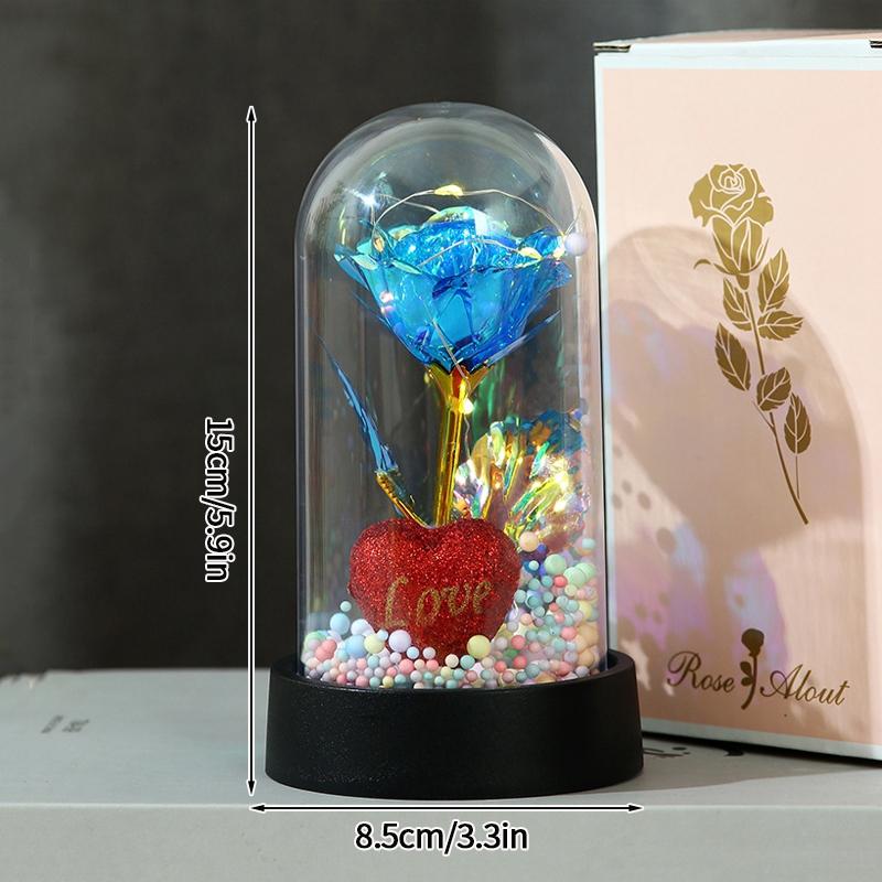 Eternal Rose in Glass Dome Desk Accessorie Artificial Flower Glow LED Roses Flores Eternas Birthday Christmas Gifts Room Decor