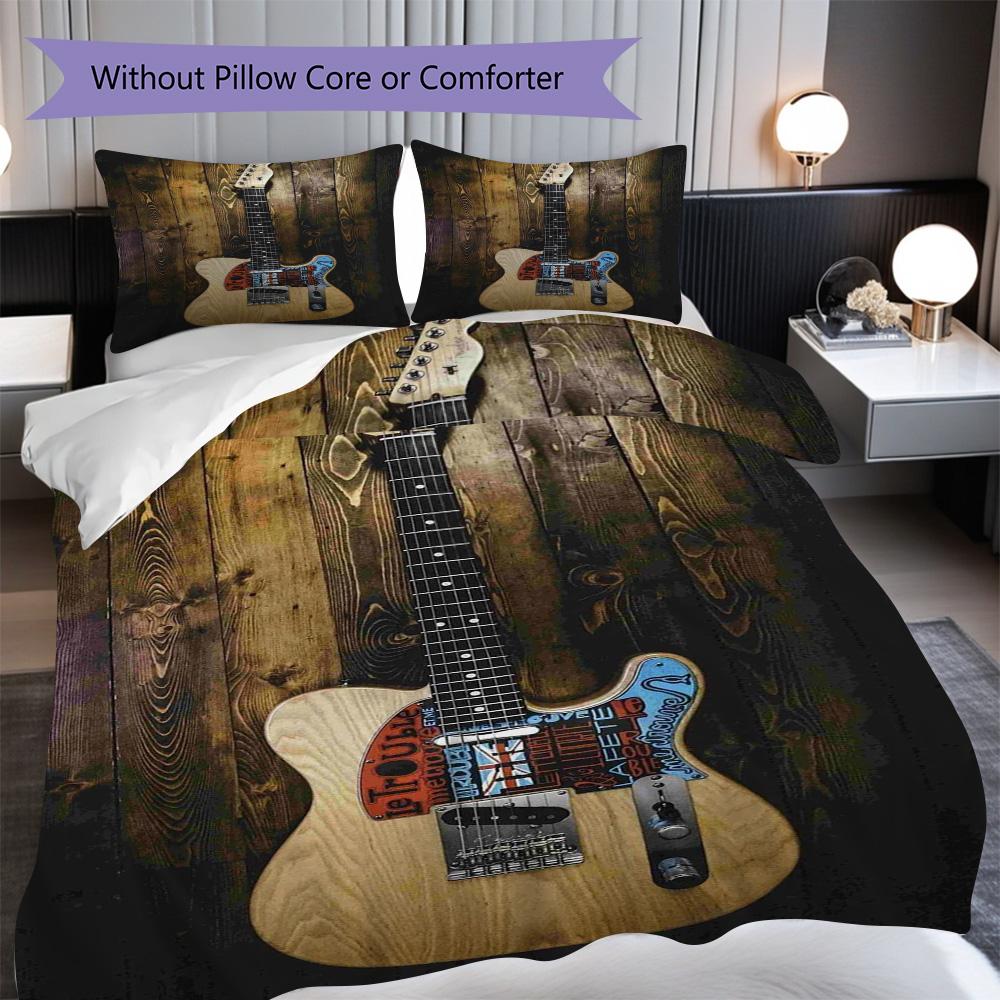 

1PC Music, guitar Theme Bedding Quilt Set Quilt Cover Pillowcase Home Decoration Birthday Gift (1 * duvet cover + 9 * pillowcase, without core) 135x200cm